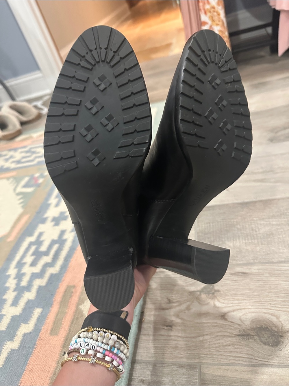 Lauren Ralph Lauren Black Leather Chelsea Block Heel Ankle Boots - Picture 3 of 4